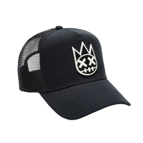 CULT OF INDIVIDUALITY WHITE CLEAN LOGO MESH BACK TRUCKER IN BLACK - Image 2