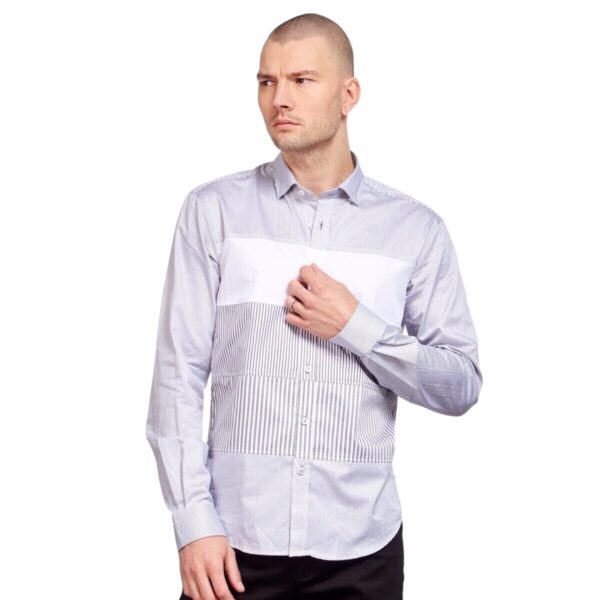 EIGHT X HOW MANY STRIPES BUTTON DOWN SHIRT GREY