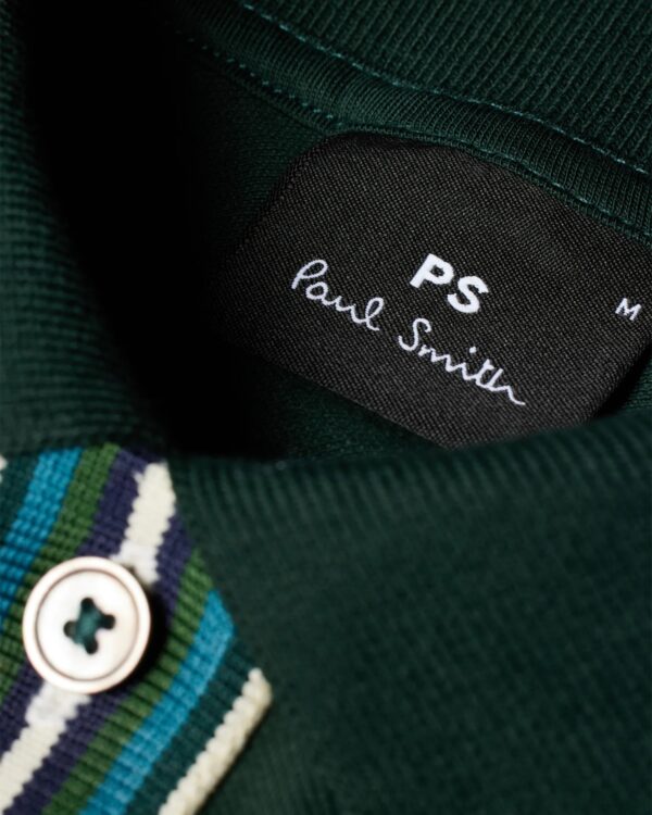 PAUL SMITH DARK GREEN/BLACK/WHITE POLO SHIRT WITH STRIPE TIPPING - Image 5