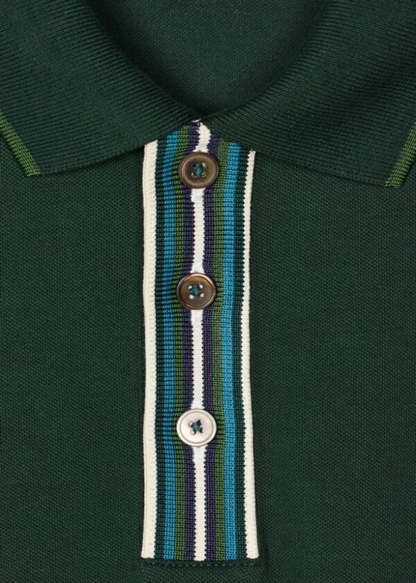 PAUL SMITH DARK GREEN/BLACK/WHITE POLO SHIRT WITH STRIPE TIPPING - Image 6