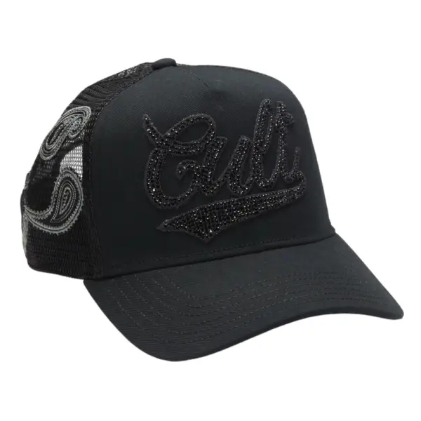 CULT INDIVIDUALITY Paisley Shimuchan Logo Mesh Back Trucker Hat in Black - Imagen 2