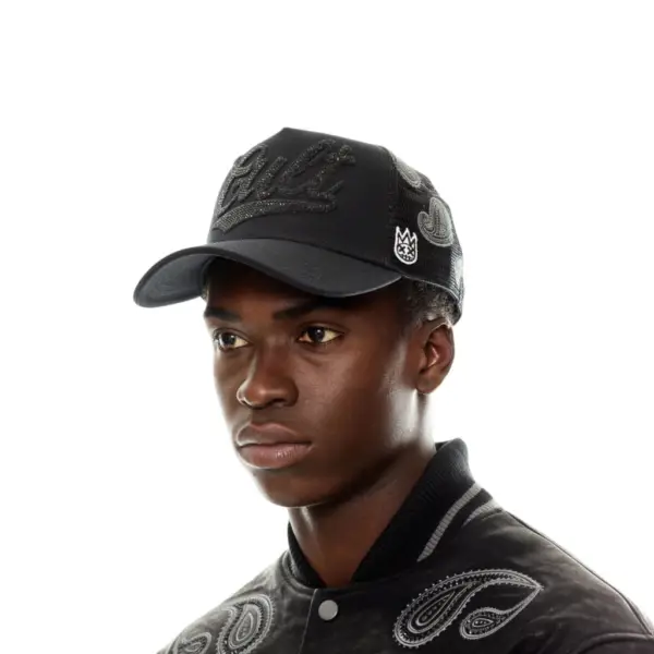CULT INDIVIDUALITY Paisley Shimuchan Logo Mesh Back Trucker Hat in Black