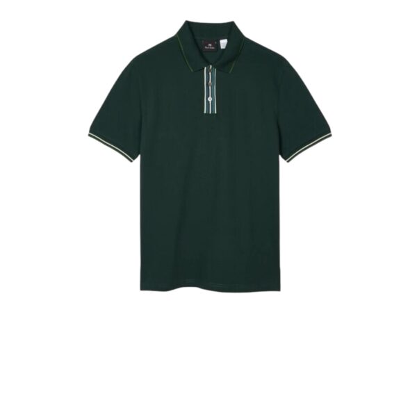 PAUL SMITH DARK GREEN/BLACK/WHITE POLO SHIRT WITH STRIPE TIPPING - Image 4