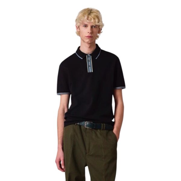 PAUL SMITH DARK GREEN/BLACK/WHITE POLO SHIRT WITH STRIPE TIPPING - Image 8