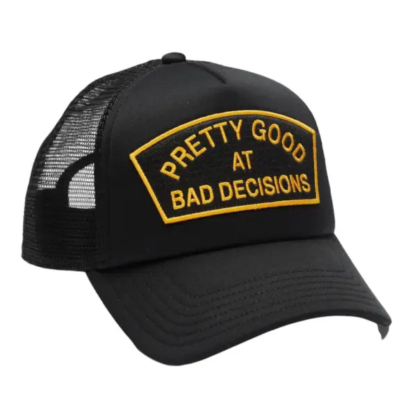 CULT INDIVIDUALITY BAD DECISIONS" MESH BACK TRUCKER HAT IN BLACK - Imagen 2