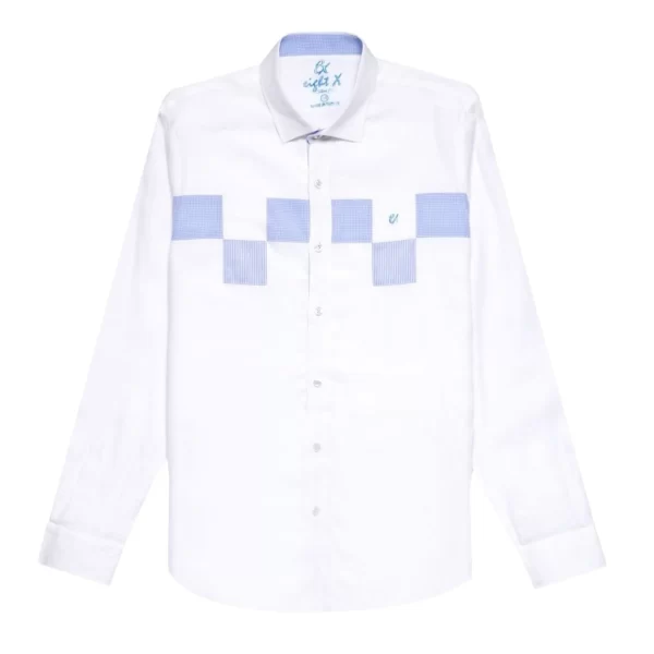EIGHT X Minos Button Up Shirt - White/Blue - Imagen 2