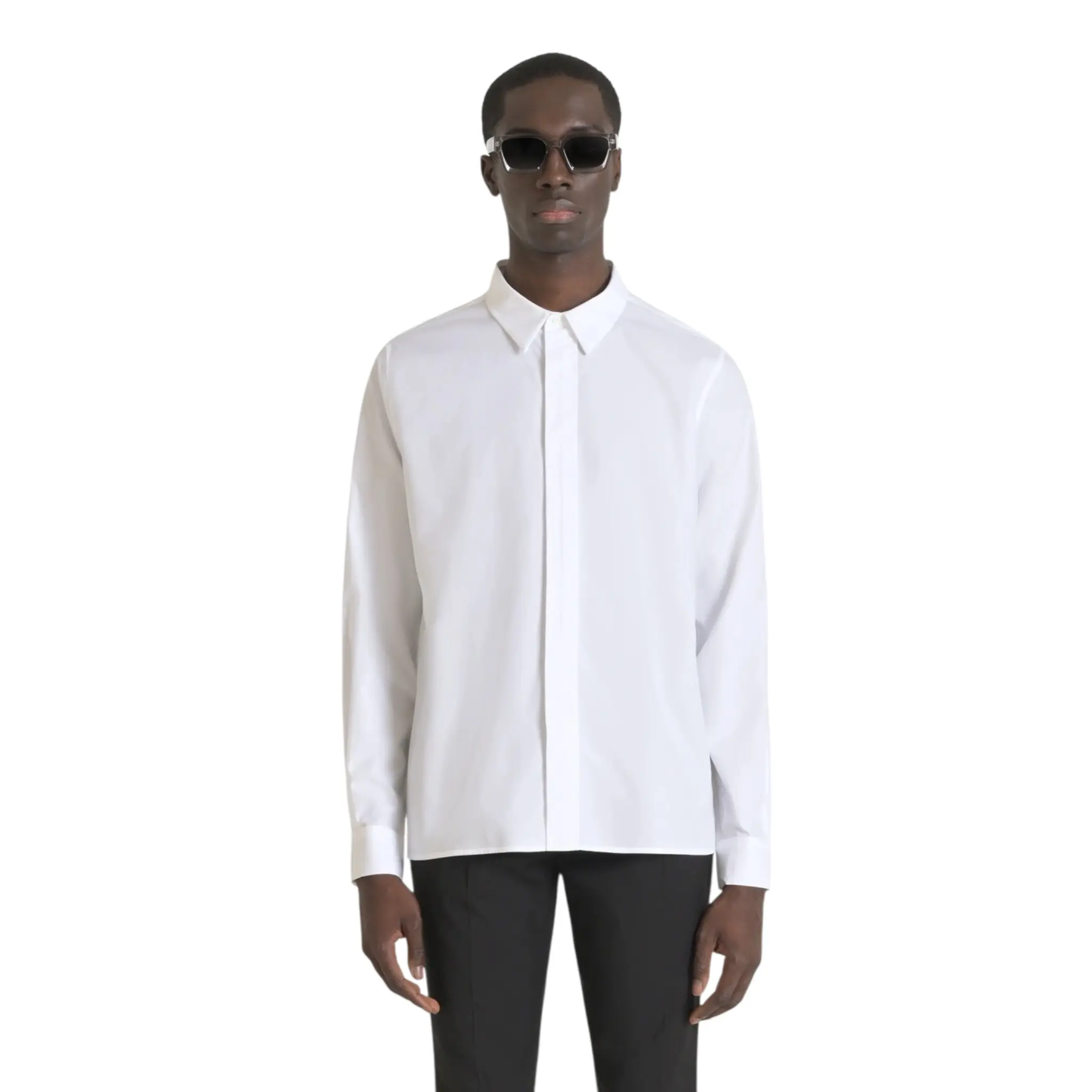 ANTONY MORATO 0 "MERIDA" REGULAR FIT COTTON POPLIN BLEND SHIRT WHITE / BLACK