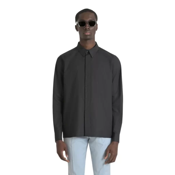 ANTONY MORATO 0 "MERIDA" REGULAR FIT COTTON POPLIN BLEND SHIRT WHITE / BLACK - Imagen 2