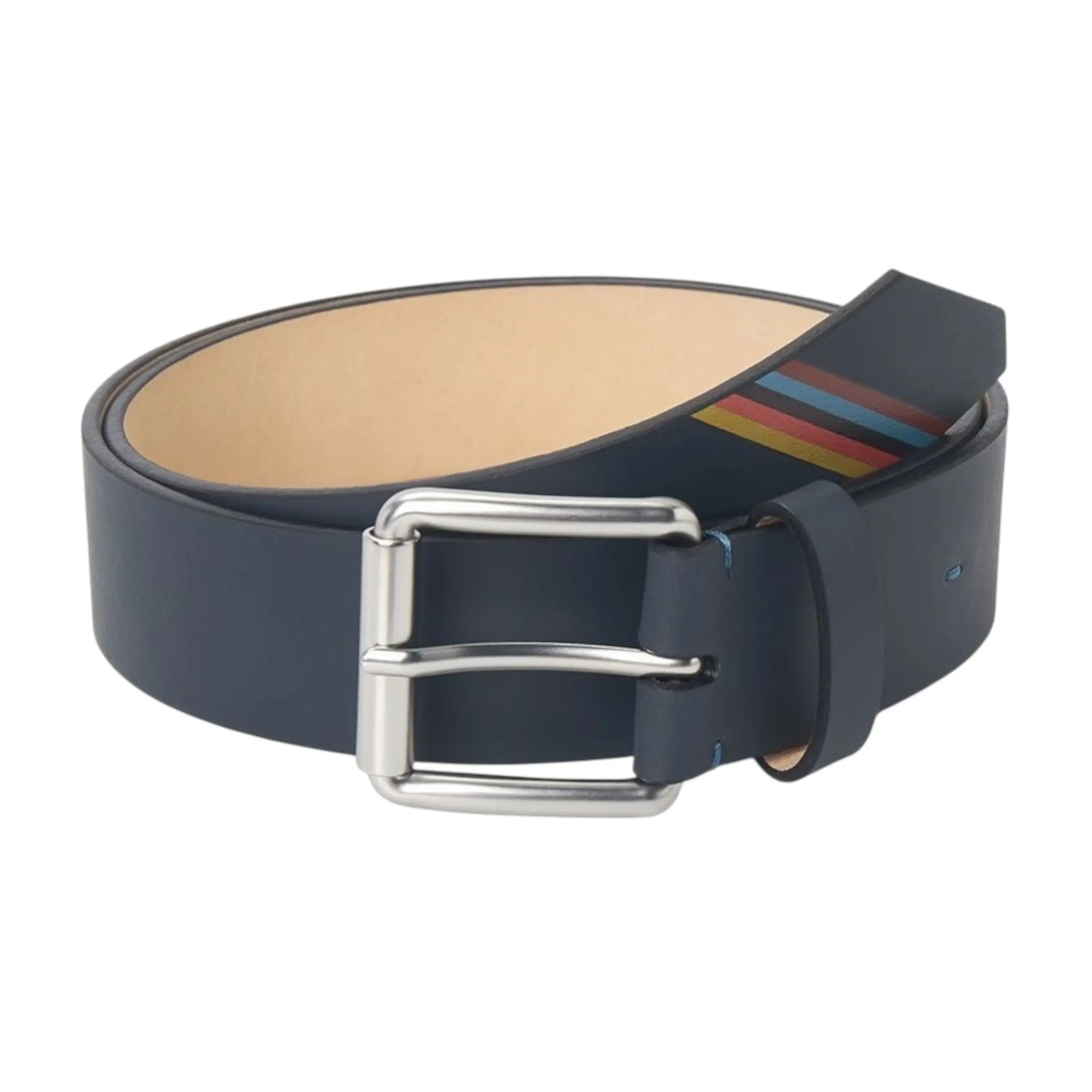 PAUL SMITH NAVY EDGE LEATHERS BELTS ARTIS STRIPE
