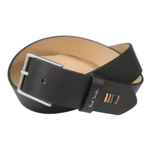 PAUL SMITH BLACK LEATHERS BELTS ARTIS STRIPE