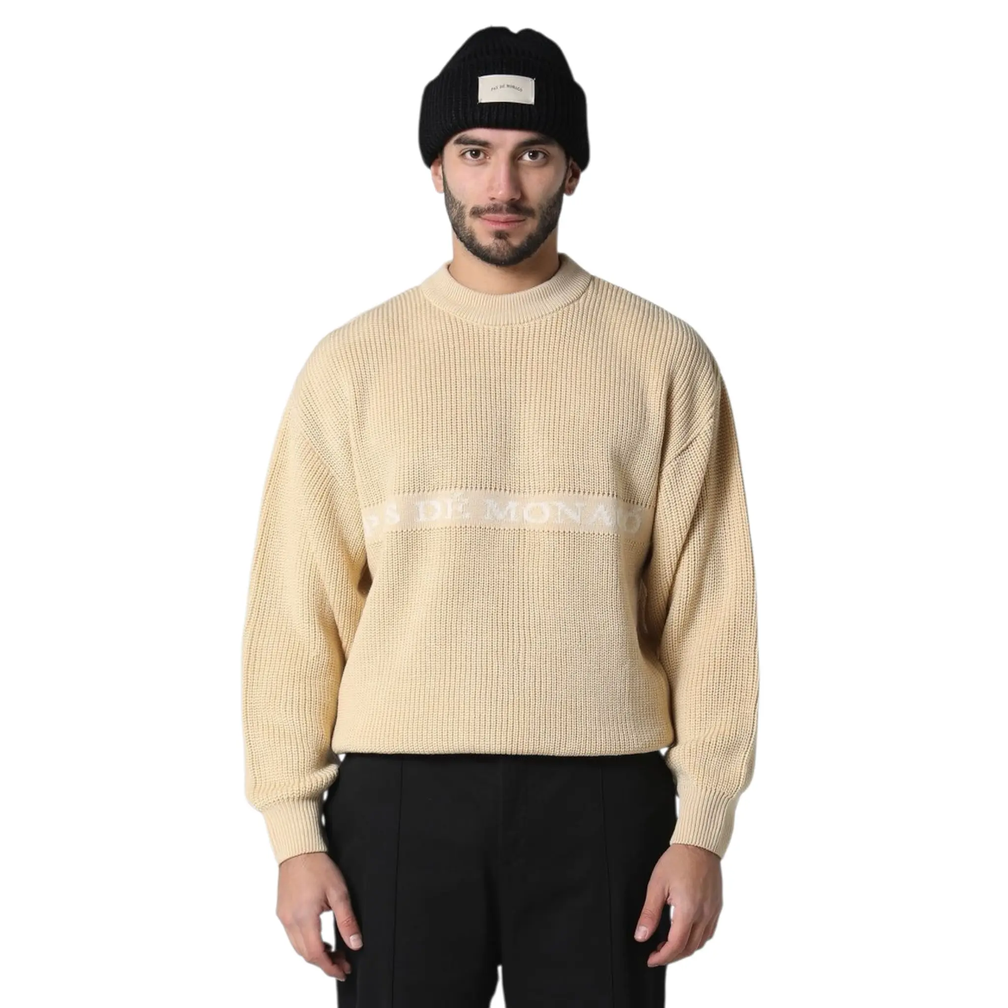 PAS D MONACO Knitted Overshirt beige / black
