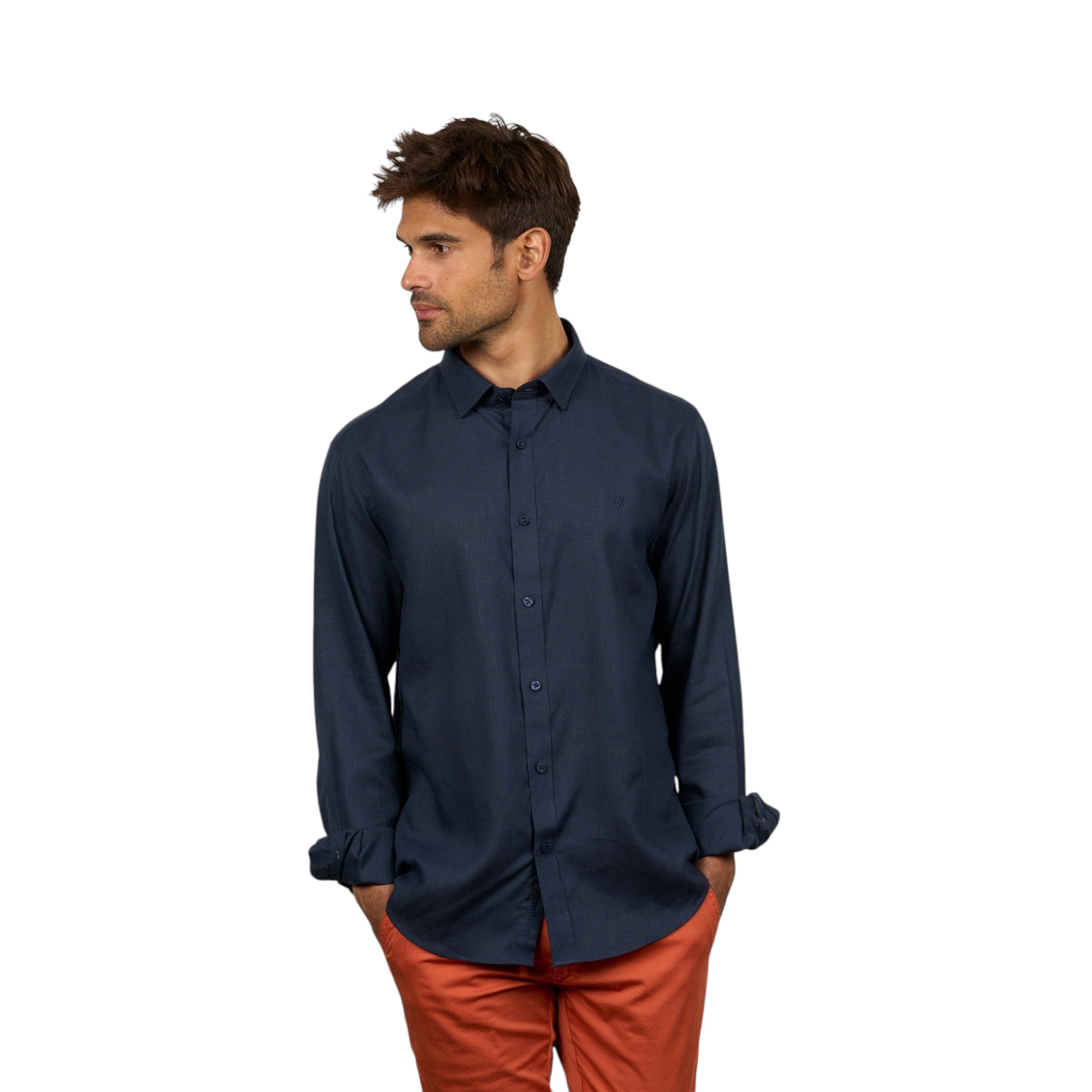 EIGTH X Essential Linen Long Sleeve Button NAVY
