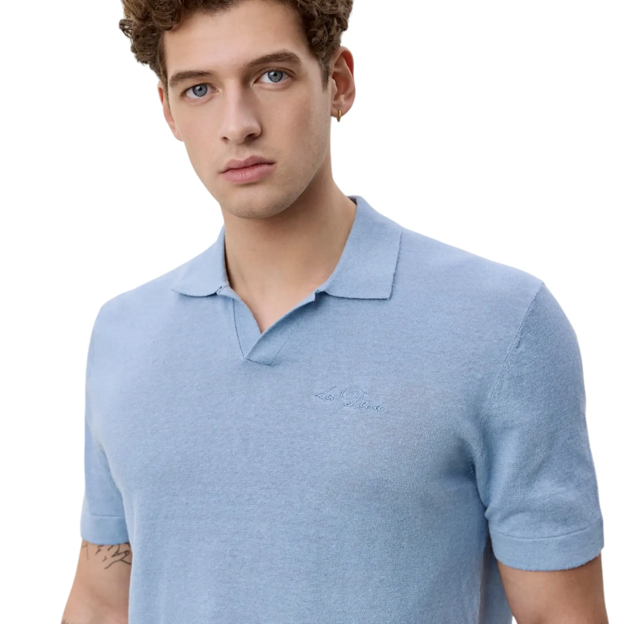 LES DEUX Signature Knit Polo GREEN / BLUE / WHITE